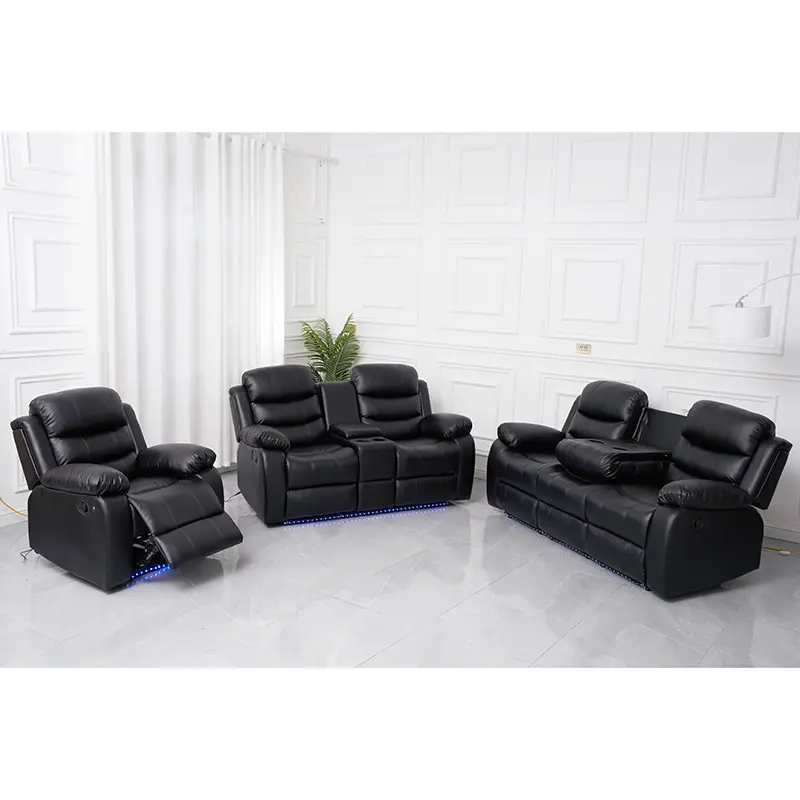 Toptan fiyat Modern lüks deri 3 + 2 + 1 manuel Recliner kesit kanepe Set mobilya oturma odası kanepeleri