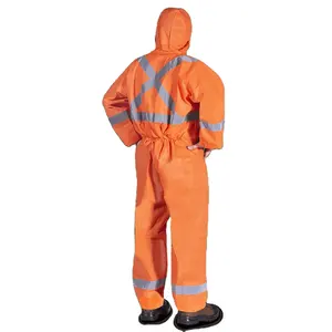 Type 5/6 Protective Nonwoven 55g Microporous Coverall Orange Type 5/6 Disposable Coverall SF coverall with High Visible Tape