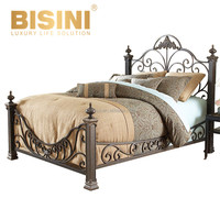 Ensemble de meubles de chambre à coucher de style campagnard néoclassique rétro, lit double, fer forgé archaïque