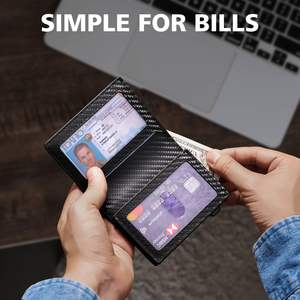 Металлический алюминиевый держатель для карт, бумажник с воздушной биркой, слот для дорожки RFID, тонкий из углеродного волокна, искусственная кожа, складной мужской кошелек - Product Image 5