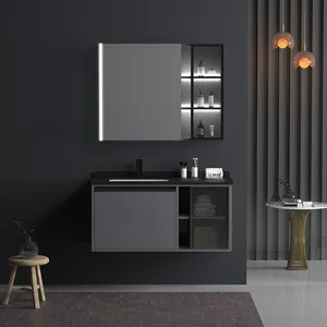 BMCUN Modern wall mounted plywood mirrored bathroom vanities led mirror cabinet with basin for hotel