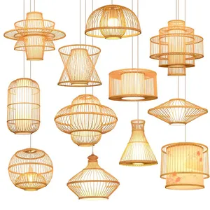 High Quality New Design Nature Bamboo wooden pendant lamp luxury bamboo lamp shade pendant light rattan shade For Kitchen dining