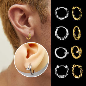 Pendientes de aro Huggie de acero inoxidable 316, pendientes Punk chapados en oro para hombres - Product Image 5