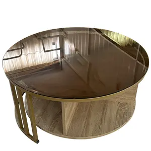 Tavolino da caffè dal Design moderno per soggiorno, tavolino da caffè in vetro, tavolino rotondo Set di 2 con struttura in metallo da tavolo