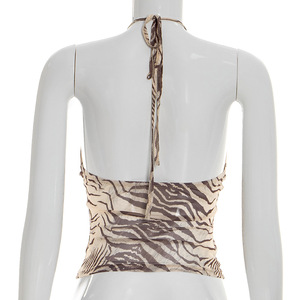 วิวิบลุค J26TP104 เสื้อกล้ามผู้หญิงสำหรับฤดูร้อน ลายเสือดาว สายรัดคอแบบผูกหลัง เสื้อครอปสำหรับสุภาพสตรี - Product Image 5