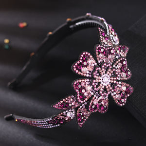 HX-009 फैशन चमड़े गद्देदार पूर्ण हीरा Headwear क्रिस्टल बड़ा फूल चेक ड्रिल महिलाओं नाव का पहलू Hairband - Product Image 5