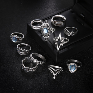 Conjunto de 11 anéis de flores Fanyue 2024 Bohemia <span class=keywords><strong>Retro</strong></span> para mulheres, conjunto de anéis para os nós dos dedos. - Product Image 2
