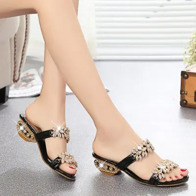 SL-0051 Sandal Wanita Hak Tebal Transparan, Sandal Santai Wanita