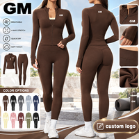 Ensemble de fitness GM en gros : Ensemble de course et de yoga à manches longues zippées, sculptant, très extensible, respirant et à séchage rapide