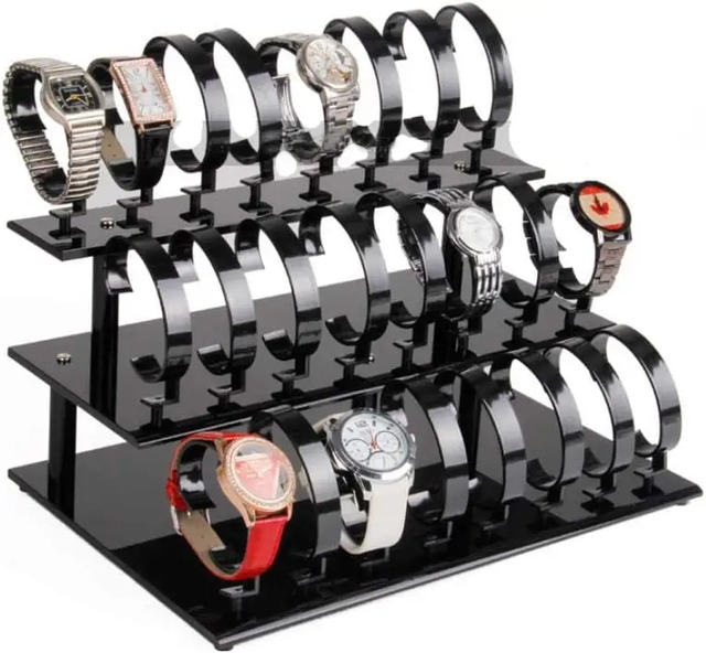 Retail Store Counter Top Black Acrylic Watch Display Stand Watch Shop Display Furniture