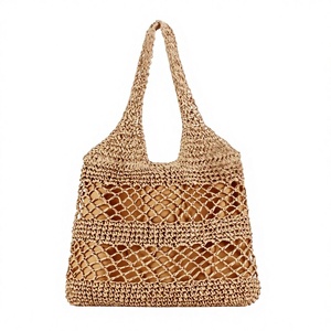 Sac à bandoulière en paille grande capacité pour femme, tendance streetwear décontractée, avec fermeture éclair, idéal pour les voyages, les vacances et la plage - Tanjing - Product Image 1