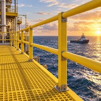 Plateforme d'accès modulaire en PRV avec garde-corps en grille, escaliers et supports structurels
