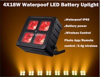 Projecteur LED sans fil RGBWAUV 4x18W IP65 étanche à batterie lithium, contrôle DMX512/WiFi via application, pour scène, intensité réglable