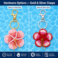 Gantungan Kunci Bunga Hibiscus Manik-Manik Buatan Tangan, Gantungan Kunci Bunga Berhias Manik-Manik, Aksesoris Tas Musim Panas Tropis, OEM Grosir MOQ 50pcs