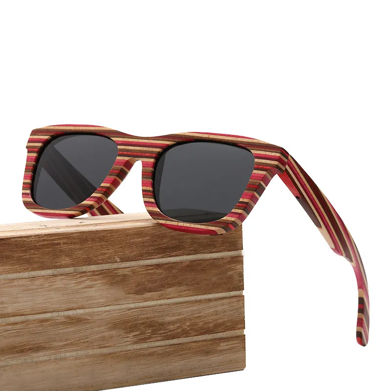 Gafas de sol de madera con capa multicolor para hombre y mujer, lentes de sol de alta calidad con logotipo personalizado, caja de lujo Vintage para monopatín, a la moda