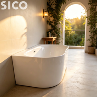 Baignoire autoportante moderne en acrylique blanc avec drain, profonde, pour salle de bain