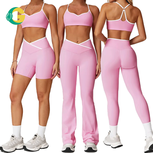 Costume da ginnastica sportiva a 4 pezzi con Logo personalizzato per donne <span class=keywords><strong>abbigliamento</strong></span> da ginnastica per <span class=keywords><strong>Fitness</strong></span> Yoga <span class=keywords><strong>abbigliamento</strong></span> da atletica femminile - Product Image 1
