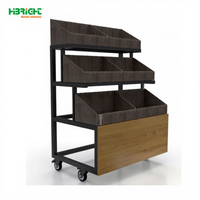 Présentoir en bois robuste Highbright HBE-VR à 4 étagères, simple face, avec logo personnalisé pour fruits et légumes, usage en supermarché