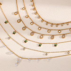 Collier Pendentif Tendance en Acier Inoxydable avec Zircon, Chaîne Élégante pour Femme, Bijou de Soirée, Motif Fleur Géométrique, Sertissage Pavé TN3486 - Product Image 4