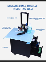 Vente en gros poste de travail multifonctionnel professionnel pour le tatouage avec accoudoir ensemble de valise de bureau réglable étui à tatouer