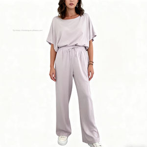 Women's Casual Print Crew Neck Short-Sleeve Top with <b>Tie</b>-Waist Loose Fit Pants 2-Piece Set Fashion - Product Image 5