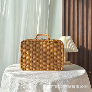 Rattan Trunk Rectangle Turmeric Color Jewelry <b>Box</b> <b>Storage</b> Organizer Cosmetic Case Souvenir Gift <b>Box</b> Picnic Bag Retro <b>Photo</b> Prop - Product Image 1