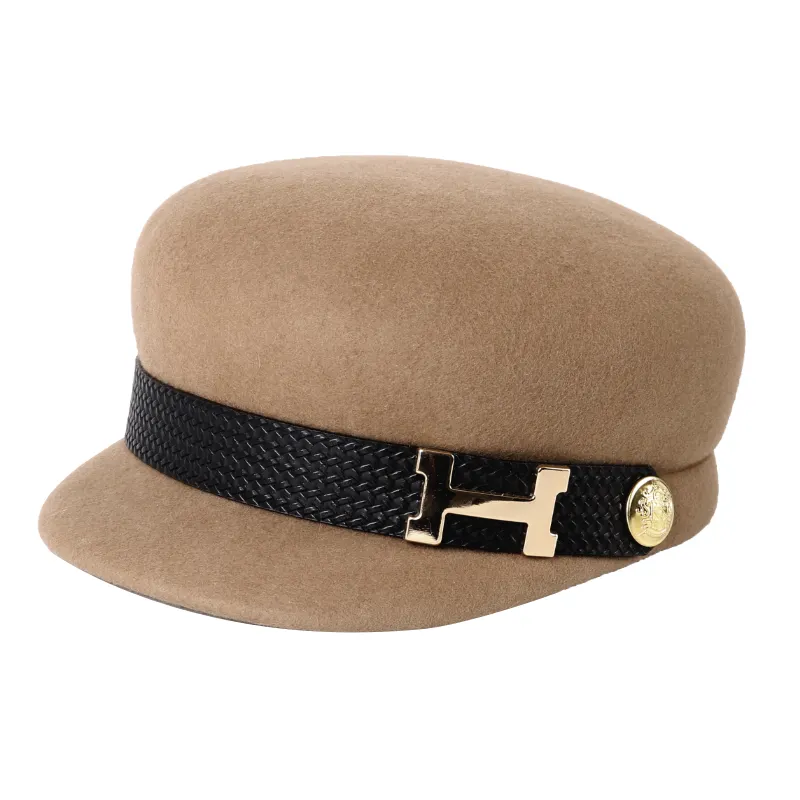 Wholesale Korean-style trendy woolen hat British retro octagonal fedora beret winter hat for women