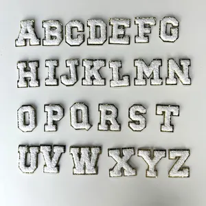 Services Wholesale custom A-Z packaging alphabet letter embroidery applique golden edge iron on white letters chenille patches