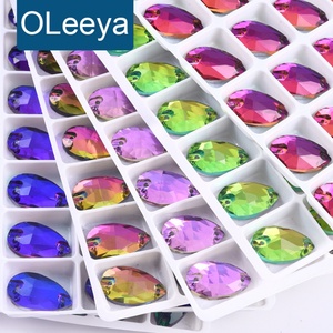 OLeeya Factory Wholesale 3A Glass Pear <b>Drop</b> Crystals AB Colors Teardrop Sew on Rhinestones for Costumes - Product Image 1