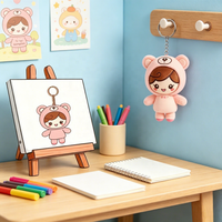 Porte-clés unisexe en peluche courte douce de 10 cm avec logo brodé personnalisé en usine, ours en coton PP, poupée en peluche Kawaii, anneau de clé pour sac à dos