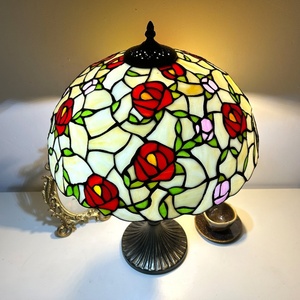 Longhuijing 16 Inch Eco-Friendly Simple Floral Stained Glass Dome Lampshade Bedside Lamp E26 Flexible Design Mediterranean Style - Product Image 4