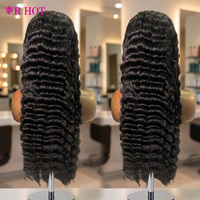 Perruques en cheveux humains vietnamiens bruts ondulés profonds, avec dentelle HD, pré-épilées, en cheveux vierges, sans colle, pour femmes noires