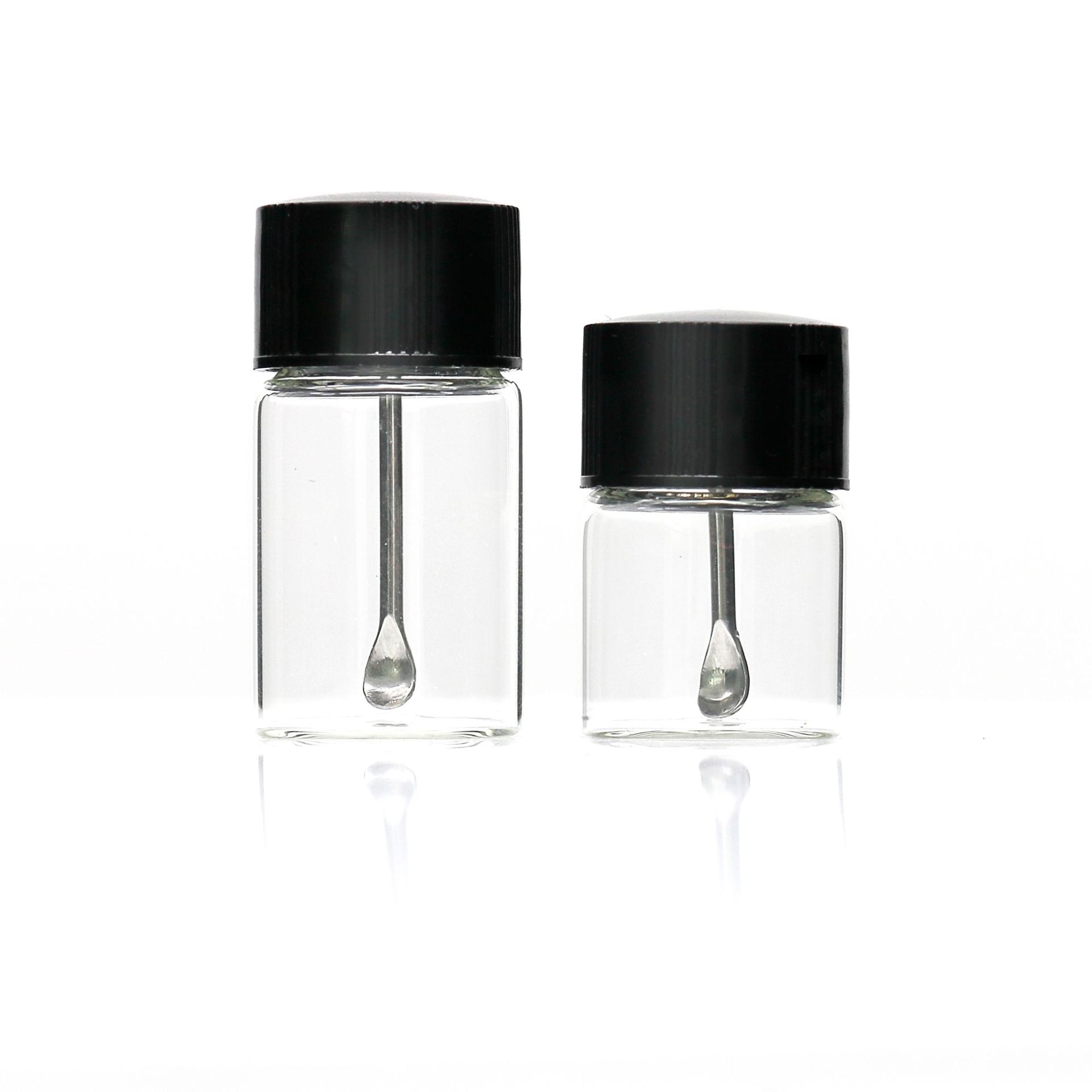 Wholesale 5ml 7.5ml Small Glass Vial Clear Bottle With Spoon Medicine Ointment Portable Mini Glass Tube Black Screw Cap