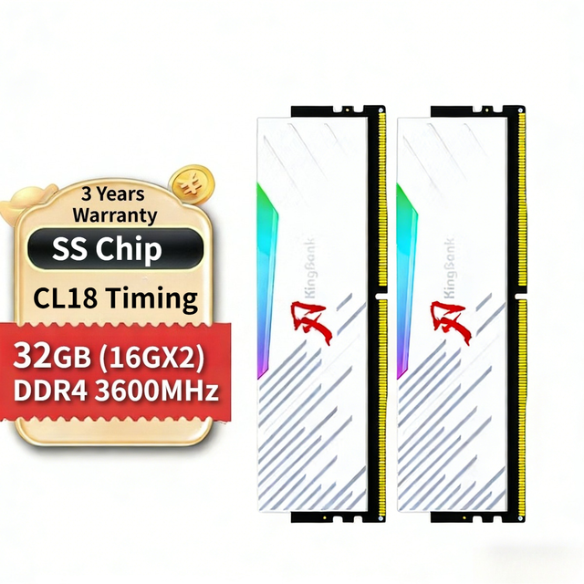 New KingBank DDR4 Desktop Memory RAM 32GB 16GBX2 3600MHz CL18 Heatsink SS Chip Intel XMP 2.0/AMD EXPO for Desktop in Stock