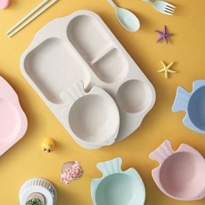 Ensemble de 6 pièces : assiette, tasse, bol, baguettes, fourchette, cuillère - Sets de vaisselle en paille de blé, assiettes à compartiments - Product Image 3
