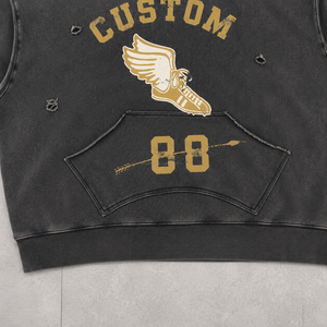 Sweat à capuche court <span class=keywords><strong>en</strong></span> molleton épais 100% coton, coupe ample, col <span class=keywords><strong>en</strong></span> V, imprimé sérigraphié, effet vintage délavé à l'acide, personnalisé, collection automne - Product Image 4