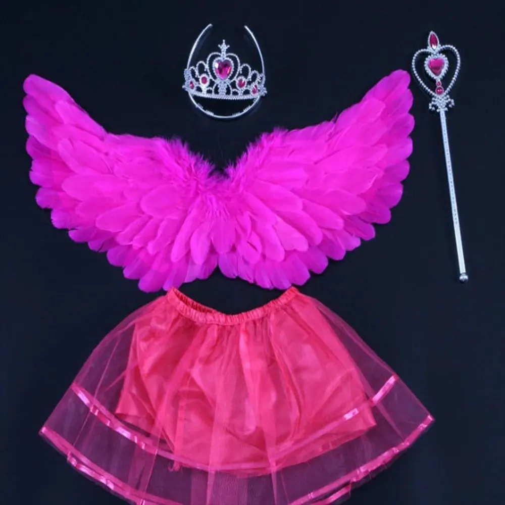 Grosir besar produk bulu asli dekorasi biru merah muda Karnaval bayi set sayap bulu sayap malaikat berbulu untuk dekorasi pesta