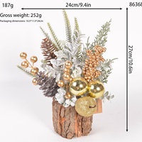 Mini sapin de Noël artificiel en plastique 25 cm, floqué, avec pommes de pin et baies, ornement suspendu, décoration de table pour la maison, cadeau de Noël
