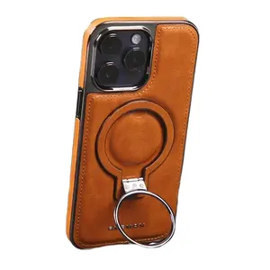 Nouveau Design Support Magnétique En Métal Cadre De Placage Souple En Cuir PU Couverture De Téléphone Antichoc Pour iPhone 15 11 12 Pro 13 14 ProMax