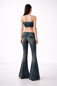 SHENGFU – Jean évasé taille haute pour femme, style vintage délavé, coupe slim, pantalon streetwear, fabrication OEM personnalisée - Product Image 2