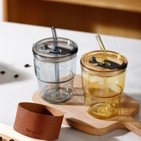 Tasse en verre tendance résistante à la chaleur avec paille, style Instagram, haute valeur esthétique, cadeau, tasse à eau