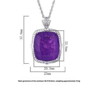 High Quality Rectangle 20*23mm Purple Cubic Zirconia Jewelry Eco-friendly Copper Large Gemstone <b>Pendant</b> Necklace for Women - Product Image 6