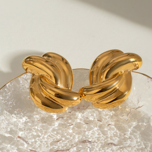 Cross Knot <b>Earrings</b> 18k Gold Plated Stainless Steel Geometric Design Fashionable <b>Stud</b> <b>Earrings</b> - Product Image 2
