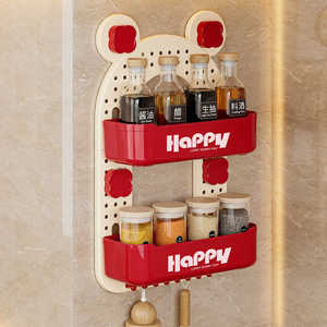 Happy Wall Mounted Storage Rack 2 Tier Corner Design Punch Free Kitchen Organizer For Food Sundries - Product Image 3