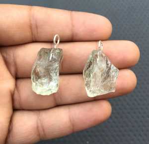 Impressionnant qualité belle 2 pièces pendentif en argent sterling 92.5 pierre précieuse améthyste verte naturelle non traitée brute - Product Image 2