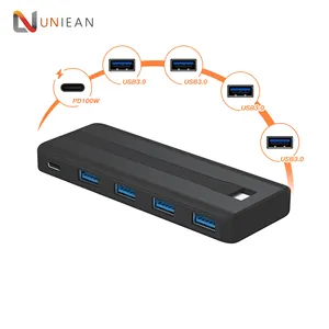 Multi-color ABS Multiport USB 3.0 Hub PD100W Powered USB Type C 5-in-1 Docking Station For Macbook Laptop PC For Data Transfer