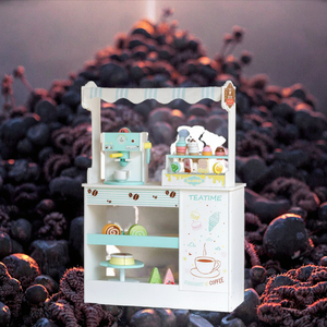 子供用木製キッチンセット プレイハウス シミュレーション コーヒーメーカーとアイスクリーム屋台ボックス付き 子供の遊び時間に - Product Image 2