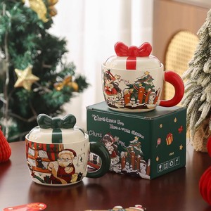 Christmas Cartoon Mug with Lid Cute Ceramic Coffee Mug for Girls Office Use Business Gift Dishwasher & <b>Microwave</b> Safe - Product Image 2