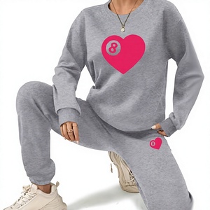 Ensemble jogging TRIBON SPORTS pour femme, sweat-shirt à capuche épais gris avec imprimé lettres, manches longues, tricoté, coupe oversize, respirant, toutes saisons - Product Image 5