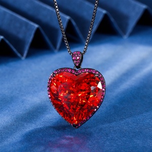High Quality 20*20mm <b>Heart</b> Cut Blue Cubic Zirconia Jewelry Eco-friendly Copper <b>Black</b> Gold Plated Blue <b>Heart</b> Pendant Necklace - Product Image 4